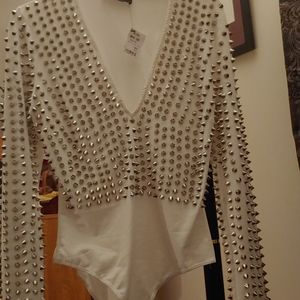 Peekaboo Winter white stud bodysuit